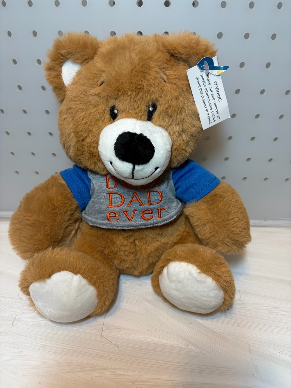 American Greetings Brown Plush Teddy Bear with Blue Shirt - "Best Dad Ever"